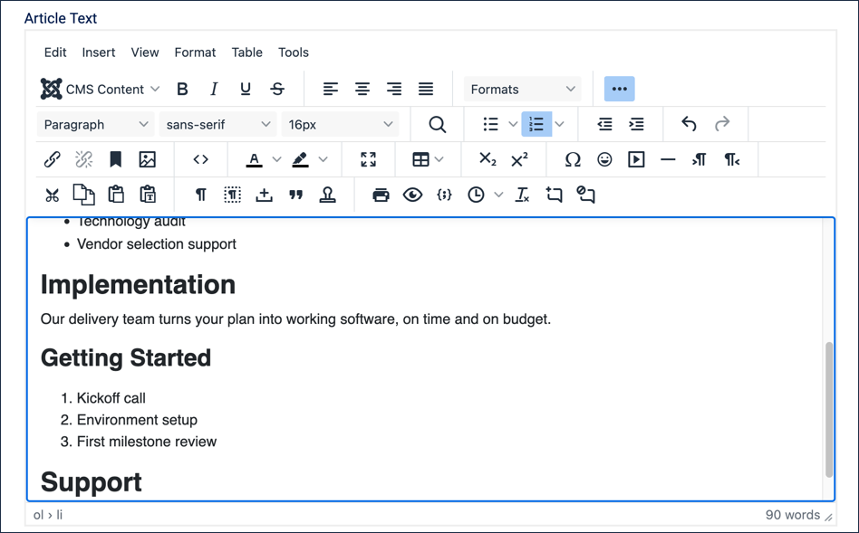 Getting Started numbered list with three items: Kickoff call, Environment setup, First milestone review