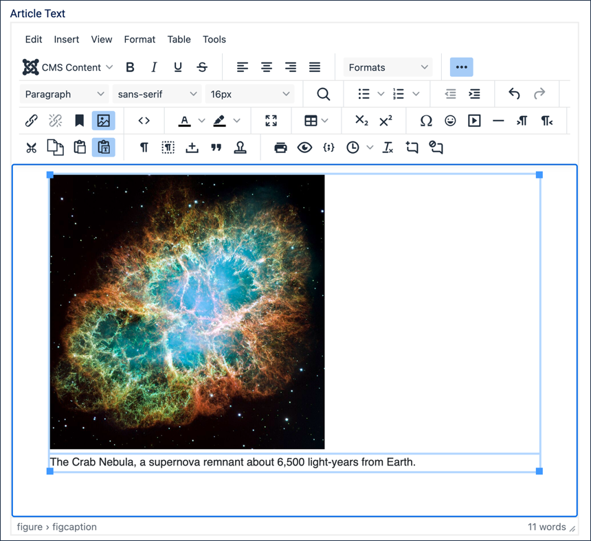 Typing the caption beneath the Crab Nebula image
