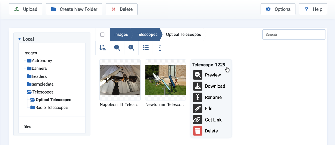 An item's context menu, opened from the ellipsis icon