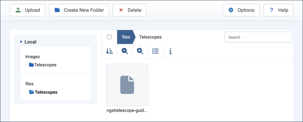 The uploaded PDF file, renamed to Telescopes and Light, in the files area