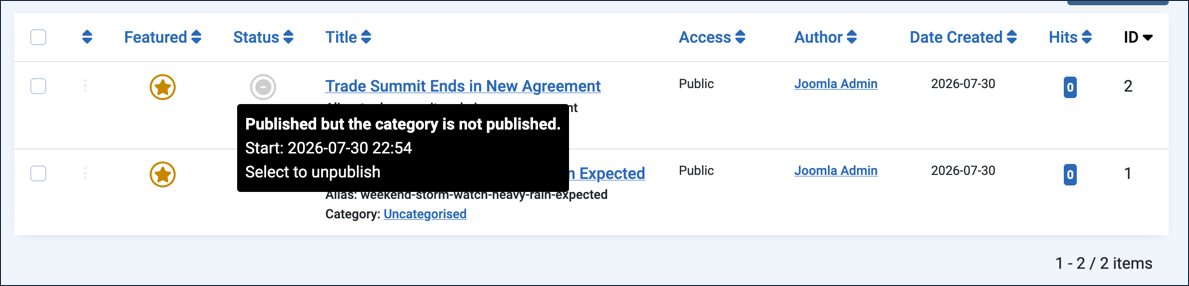 Status icon when category is unpublished