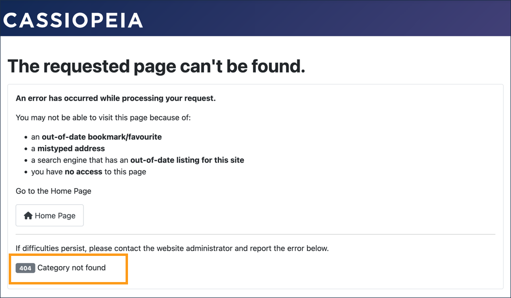 Category not found error