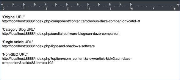 Image of a text editor with several URLs