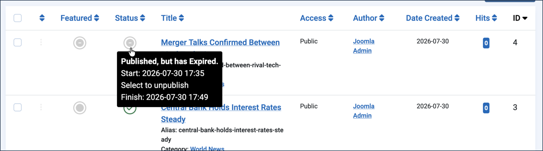 Published-but-expired status
