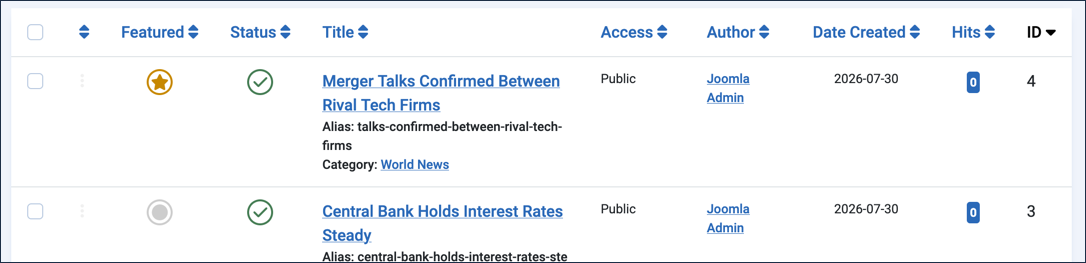 Timed article status