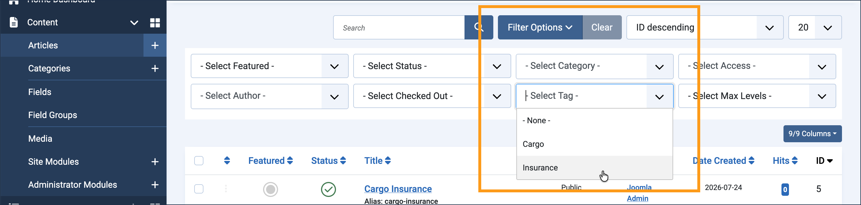 Filtering articles by tag