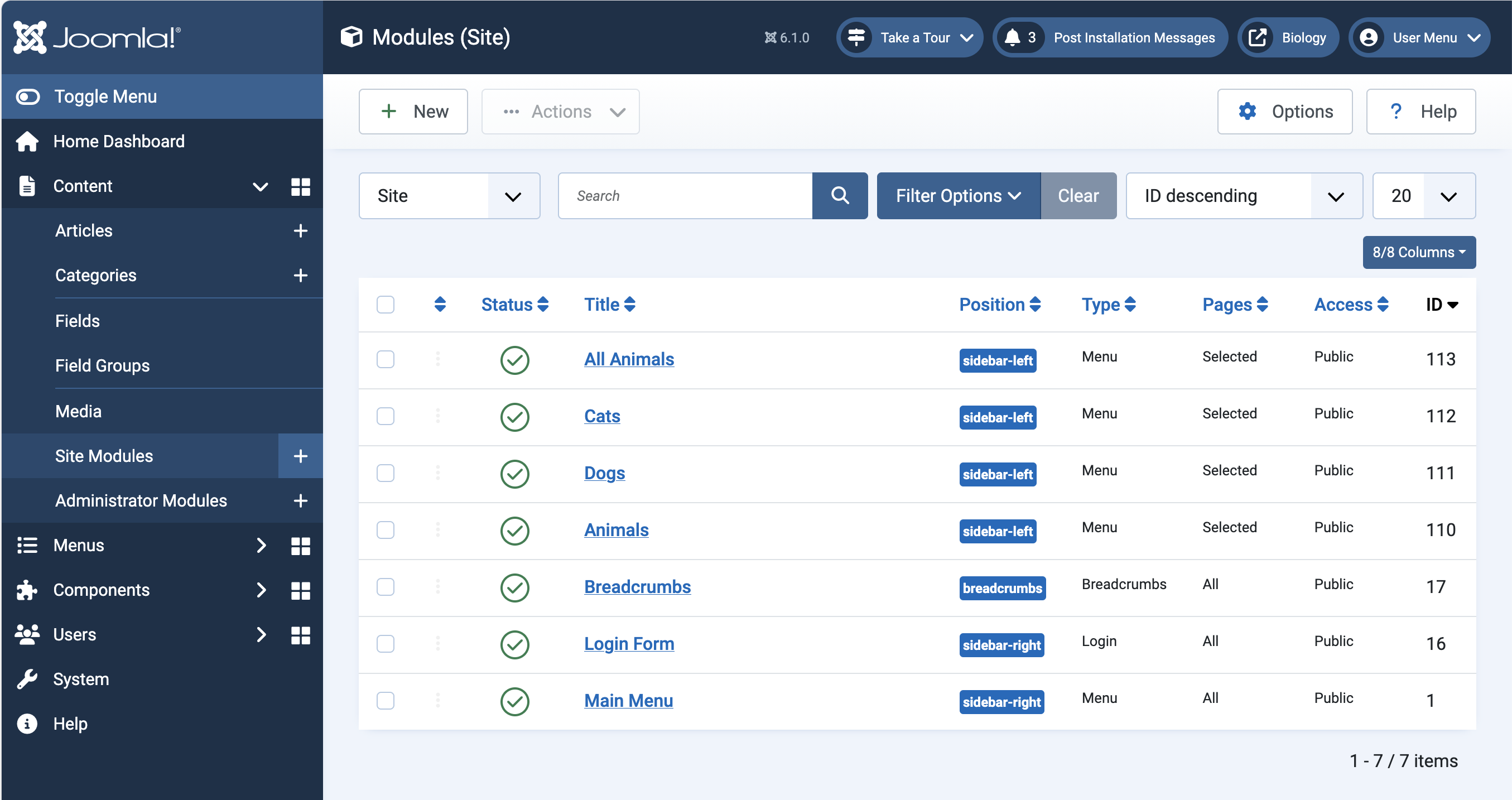 List of site modules