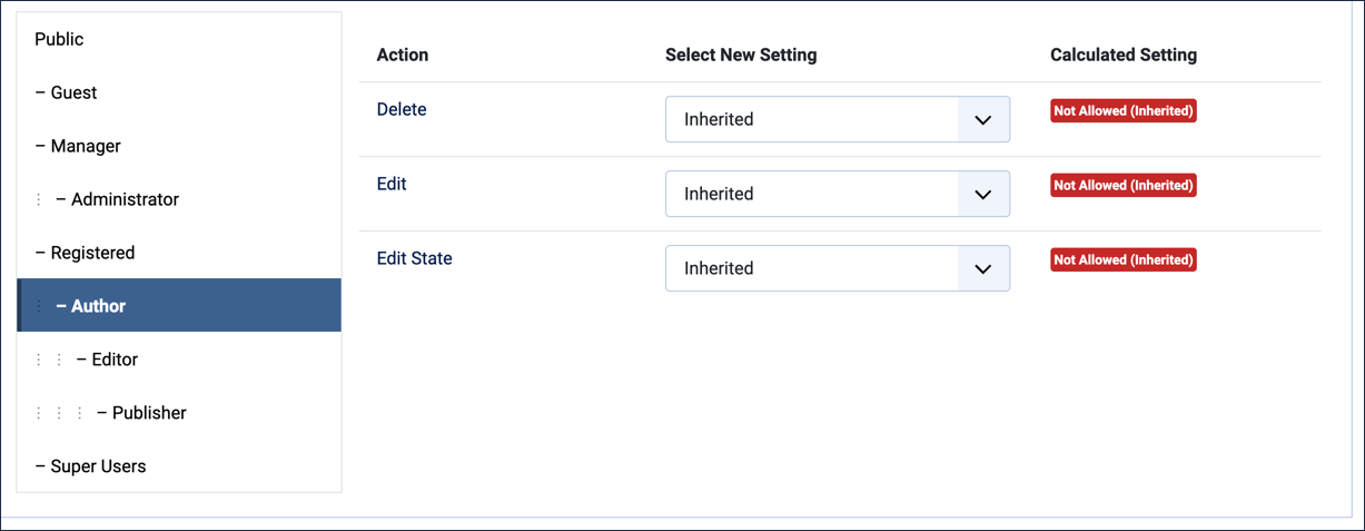 Permissions for default author