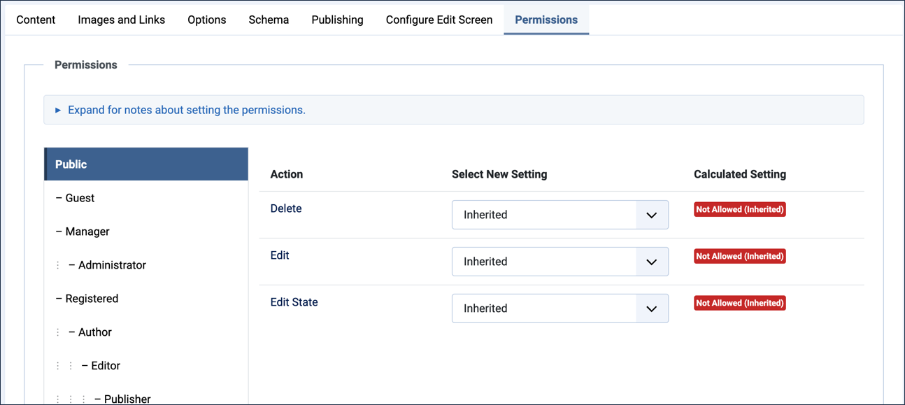 Article permissions for the public users