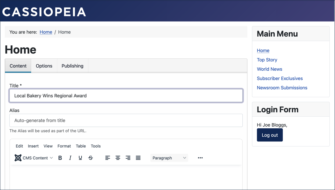 New-article form looks different in the front end.