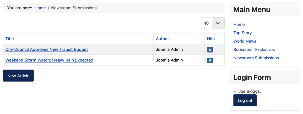 The Newsroom Subscriptions page