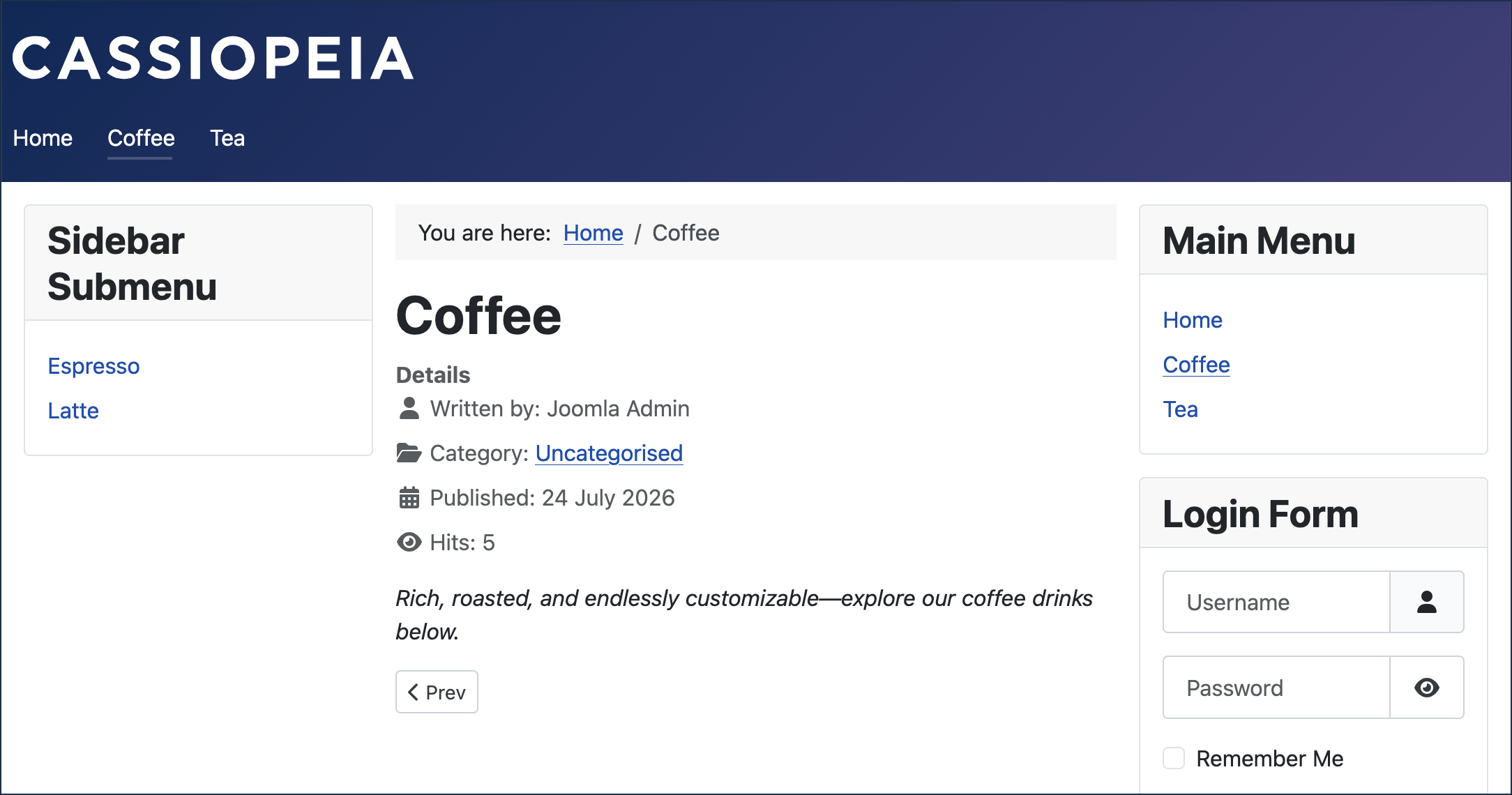 Split menus in the frontend