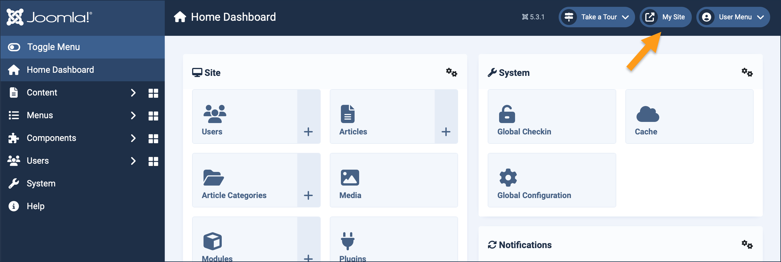 Location of the 'view-site' icon in the header