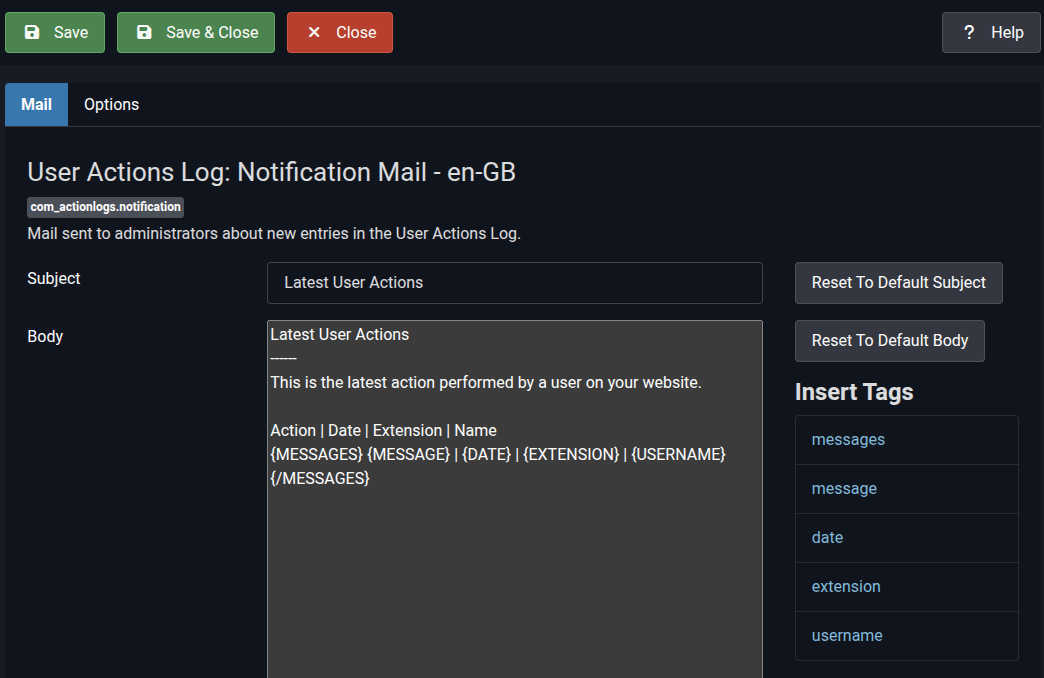 Plaintext Mail Template Editor