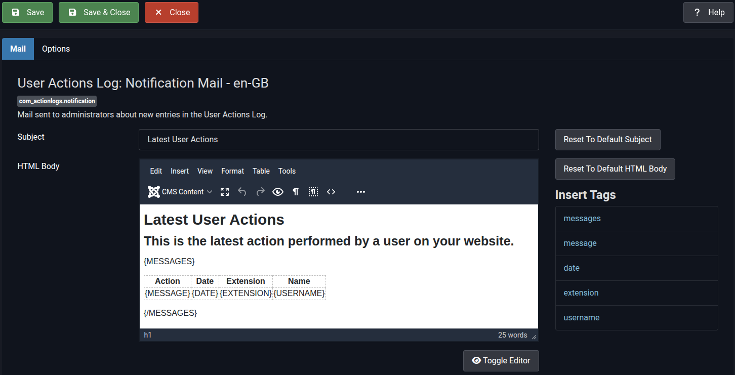 Mail Templates Editor