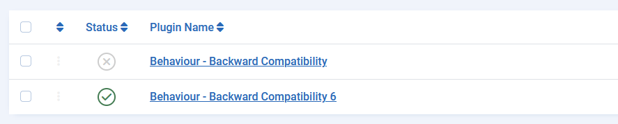 Plugin page showing the backward compatibility plugins