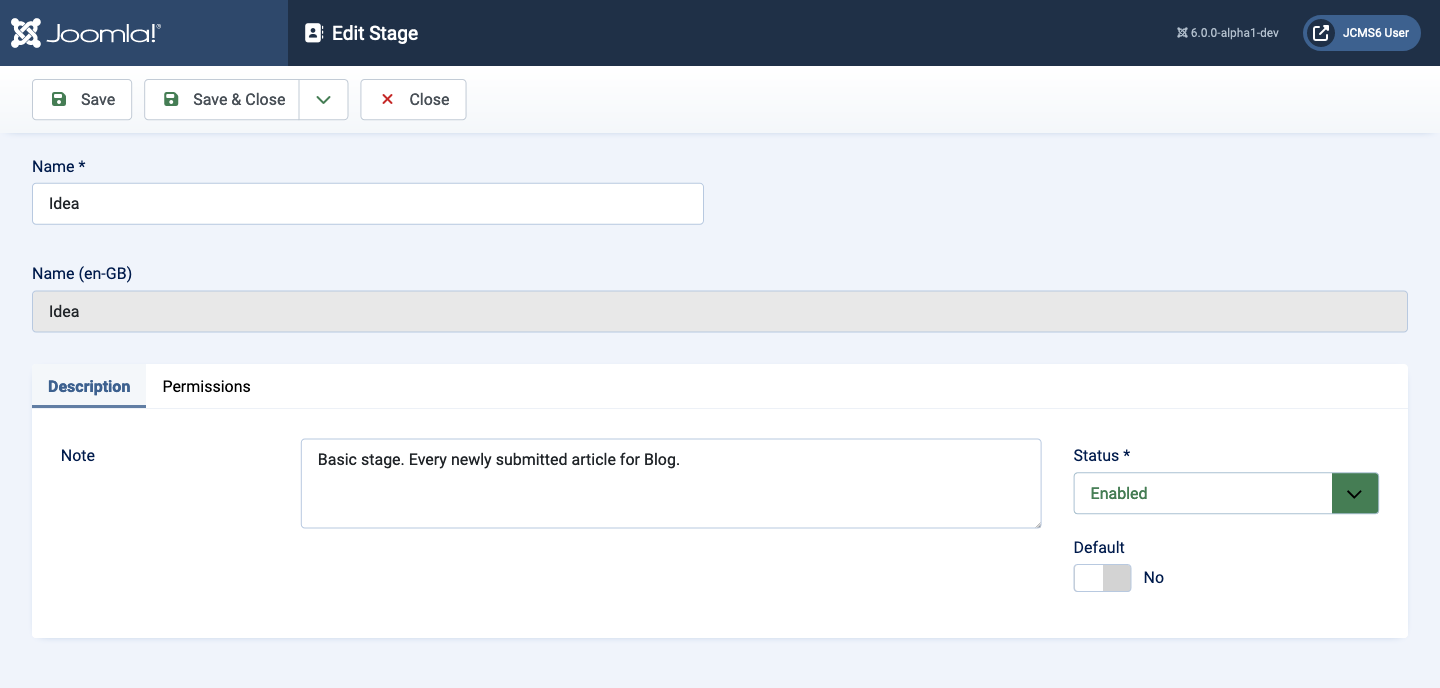 Workflow stage edit form