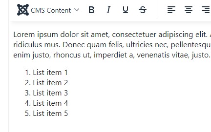 Screenshot of editor with ordered list