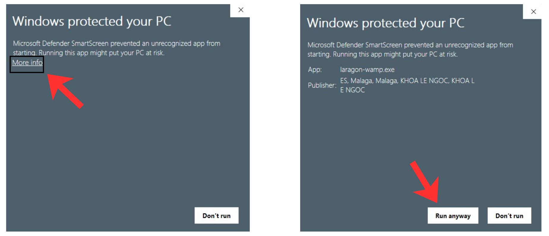 Windows Defender SmartScreen warning