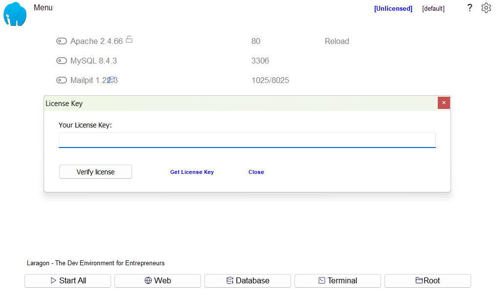Laragon License Key prompt