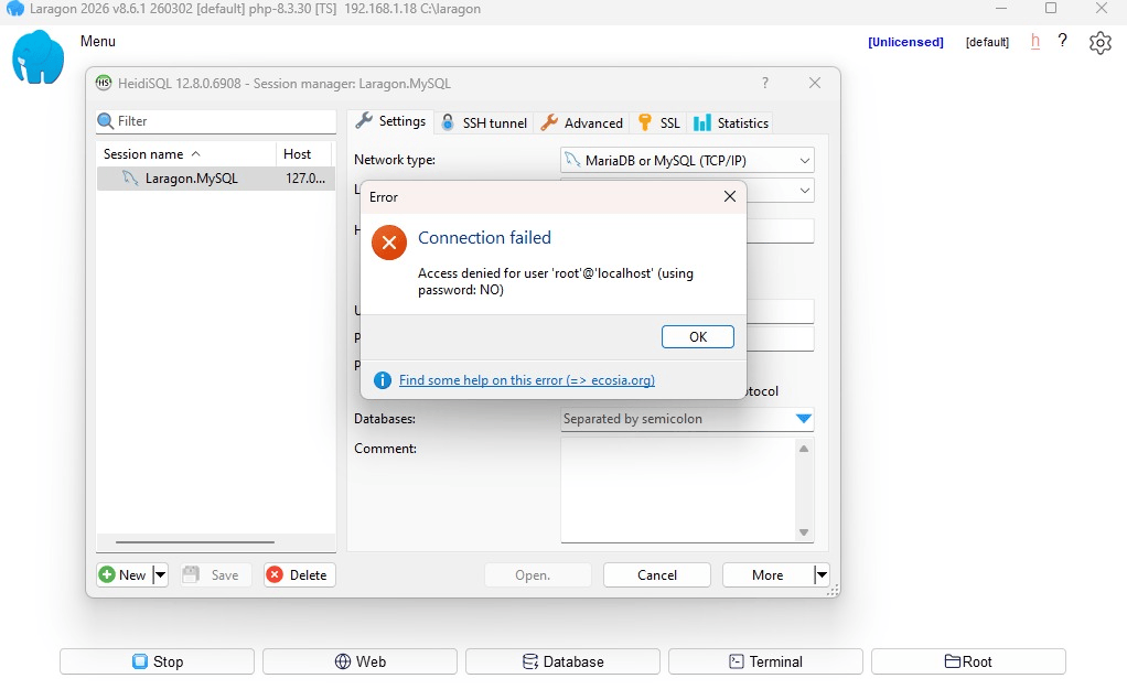 HeidiSQL connection failed error