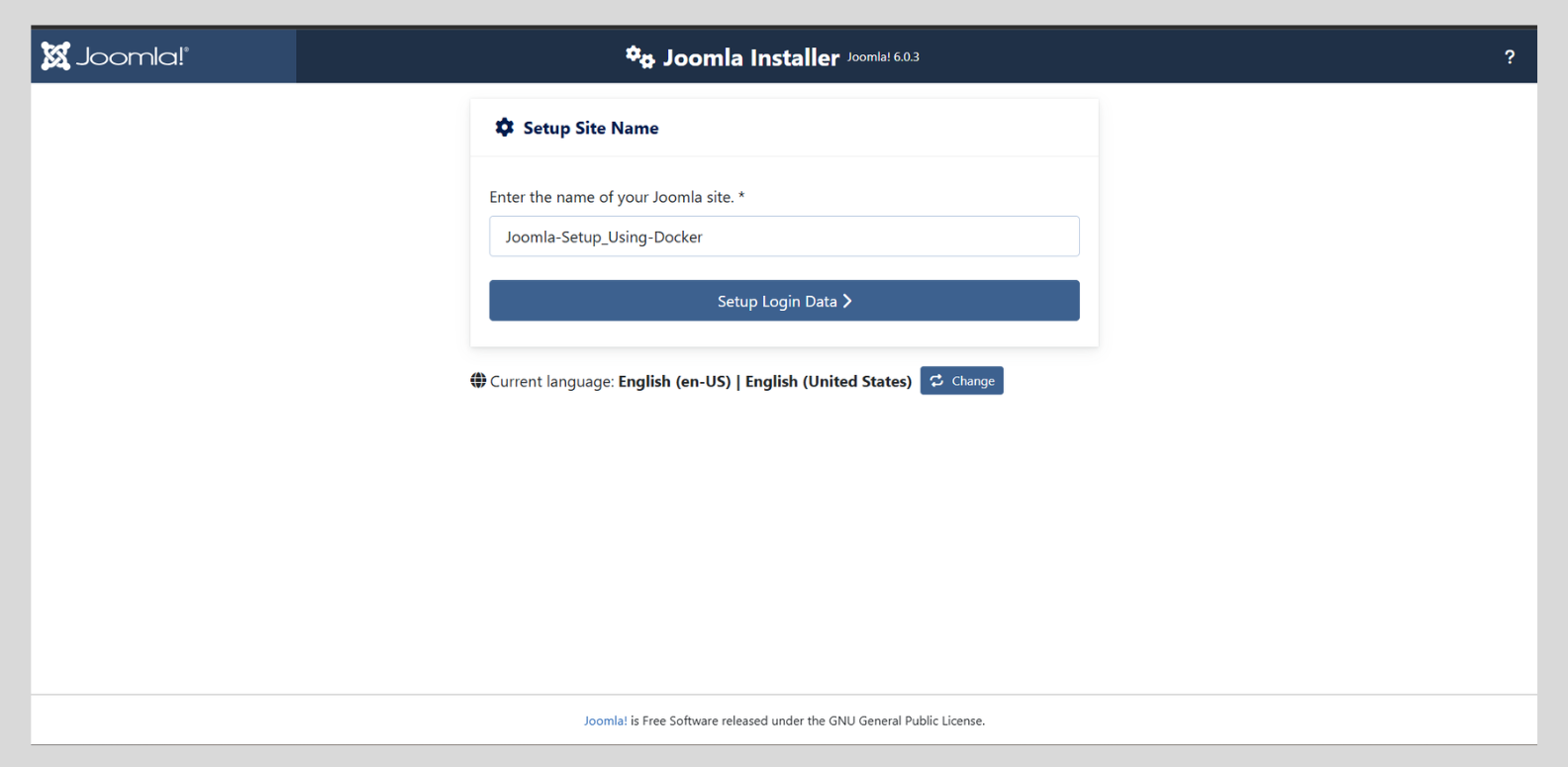 Joomla installation screen step one
