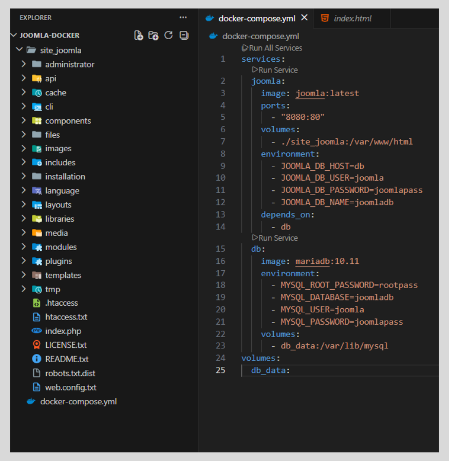 File explorer showing the synced Joomla files in the local directory