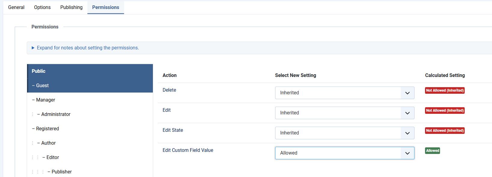 Custom field permissions with Public allowed to edit value
