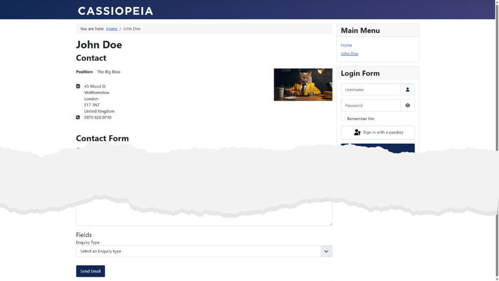 Contact form showing the new custom field at the bottom of the form