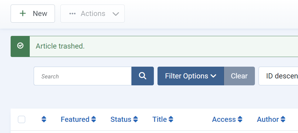 Confirmation message Article trashed