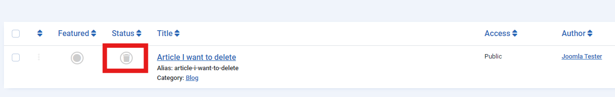 Trash symbol in article list