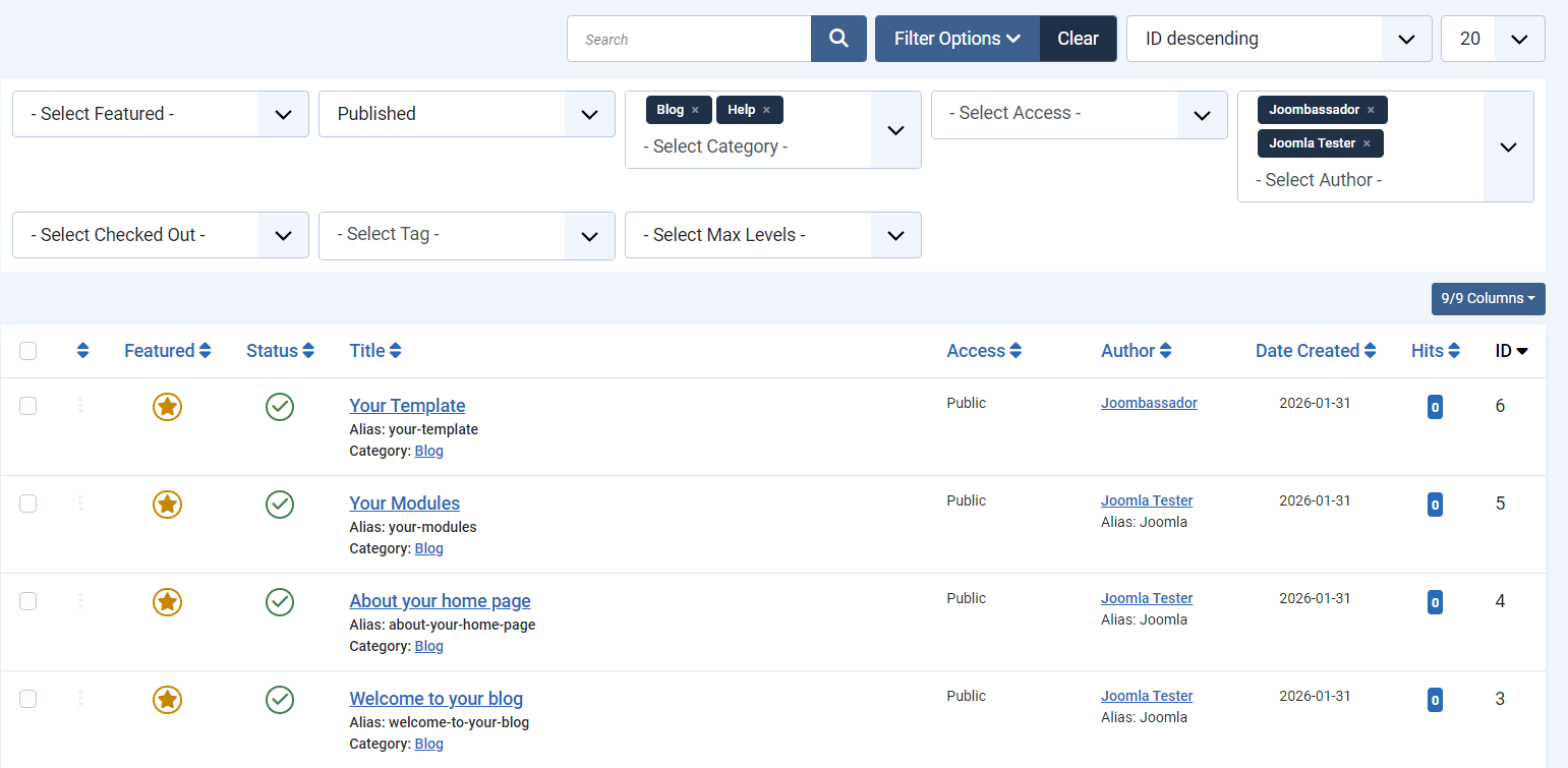 Article list with multiple filters enabled